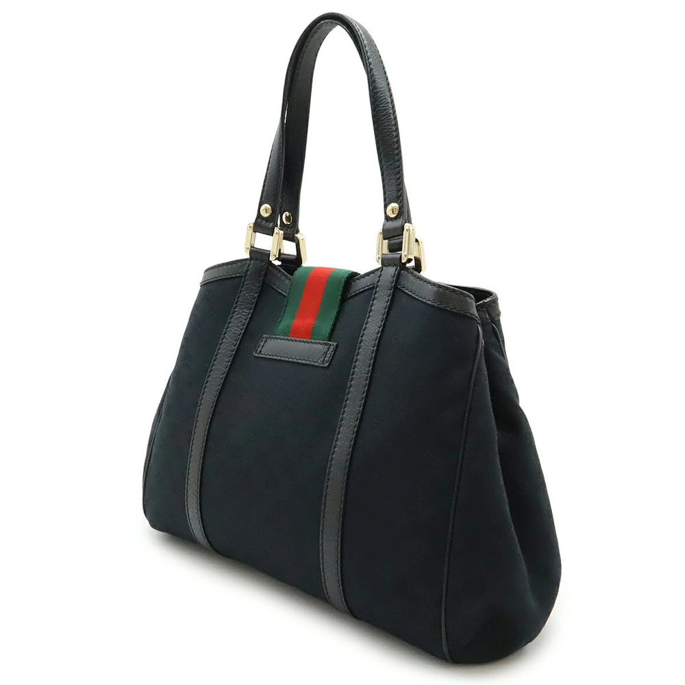 Gucci Sherry Tote Black Leather Red Canvas Green Shoulder GG Bag Red Green